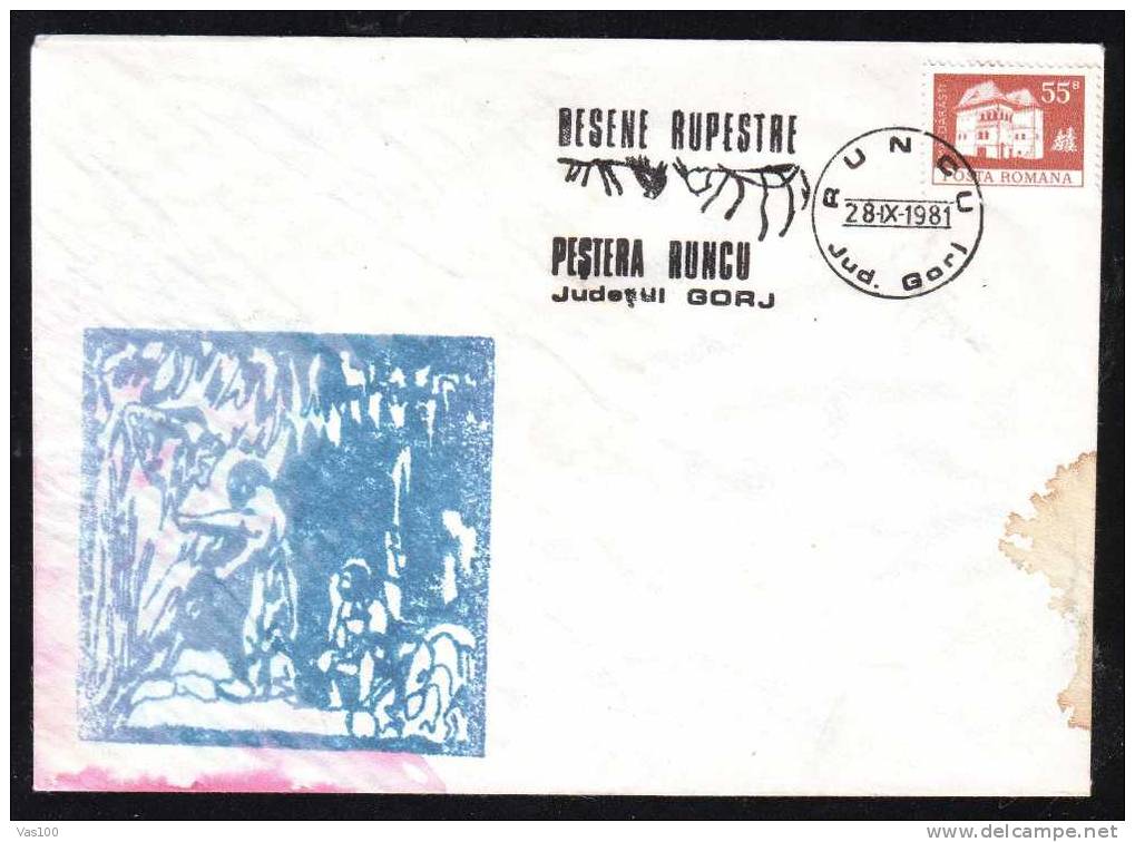 Prehistoire Peinture Rupestre,oblitération On Cover 1981- Hominin,Special Cancel - Paleoanthropology Cover - Romania - Préhistoire