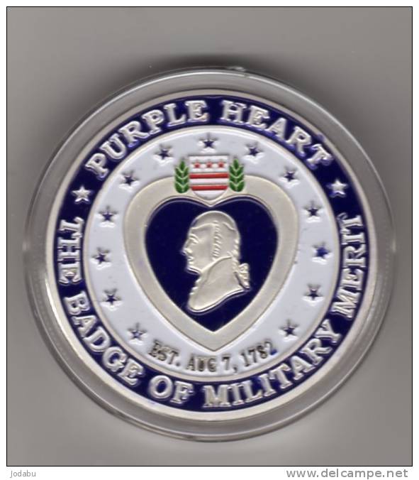 Médaille Des Forces Armées Purple-heart  -40mm-  Plaqué Argent.999 - Autres & Non Classés