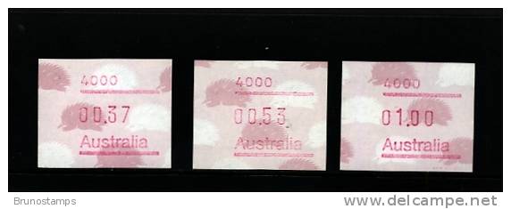 AUSTRALIA - 1987  FRAMAS ECHIDNA   POSTCODE 4000 (BRISBANE)  BUTTON SET (37c.-53c.-$1)  MINT NH - Machine Labels [ATM]