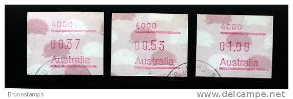 AUSTRALIA - 1987  FRAMAS ECHIDNA   POSTCODE  4000 (BRISBANE)  BUTTON SET (37c.-53c.-$1)  FINE USED - Machine Labels [ATM]