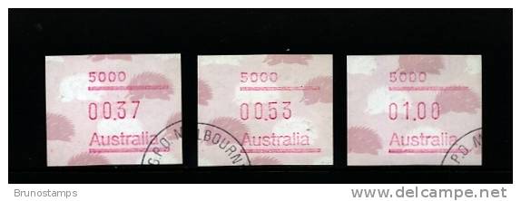 AUSTRALIA - 1987  FRAMAS ECHIDNA   POSTCODE  5000 (ADELAIDE)  BUTTON SET (37c.-53c.-$1)  FINE USED - Viñetas De Franqueo [ATM]