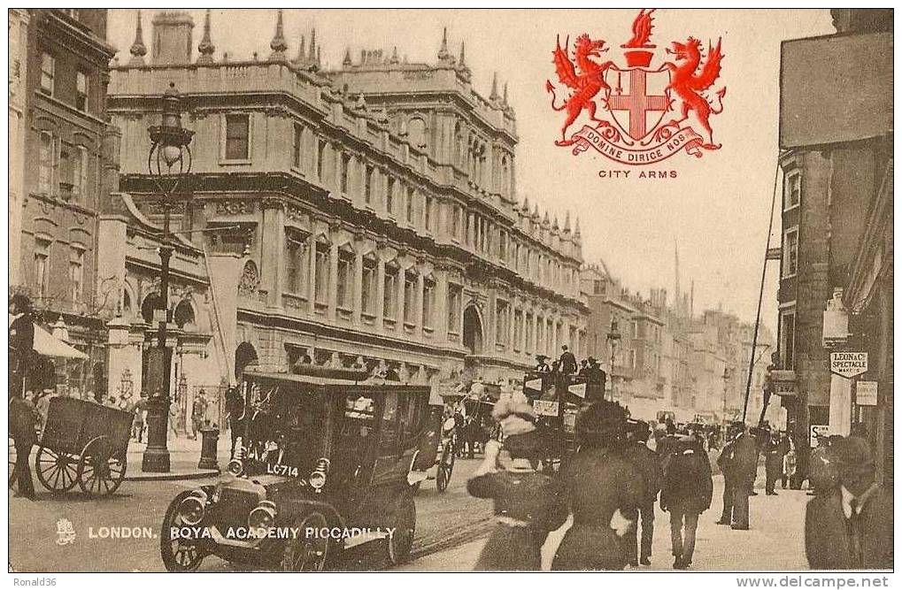 Cp  Angleterre LONDRE LONDON ROYAL ACADEMY PICCADILLY  ( Automobiles ,attelage De Chevaux , LEON Spectacle ) ) - Piccadilly Circus