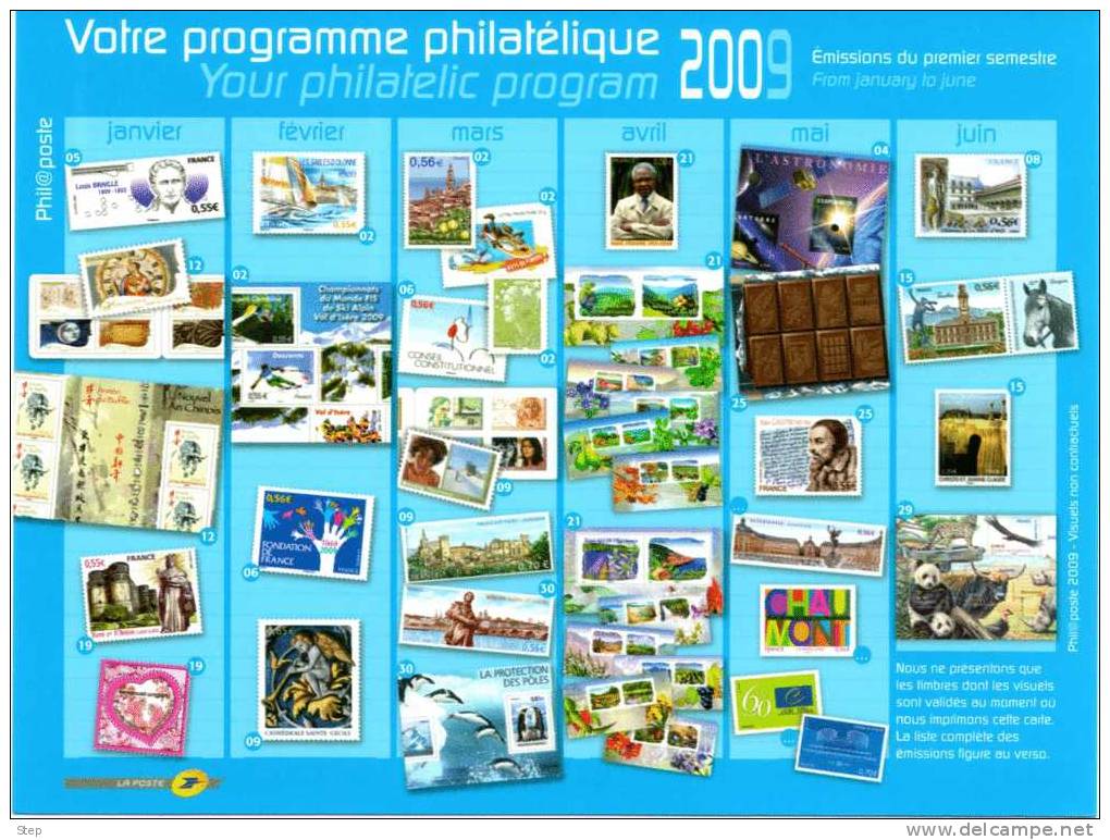 PAP CARTE POSTALE TSC PHILAPOSTE Programme Philatélique 1er Semestre 2009 "MONTTIMBRE A MOI COLLECTION 2009" Bleu - Prêts-à-poster:Stamped On Demand & Semi-official Overprinting (1995-...)