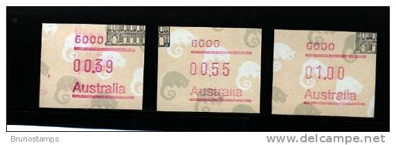 AUSTRALIA - 1988  FRAMAS  POSSUM   POSTCODE   6000 (PERTH)   BUTTON SET (39c.-55c.-$1)  FINE USED - Machine Labels [ATM]