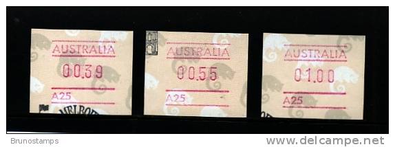 AUSTRALIA - 1988  FRAMAS  POSSUM   NO  POSTCODE  A25   BUTTON SET (39c.-55c.-$1)  FINE USED - Timbres De Distributeurs [ATM]