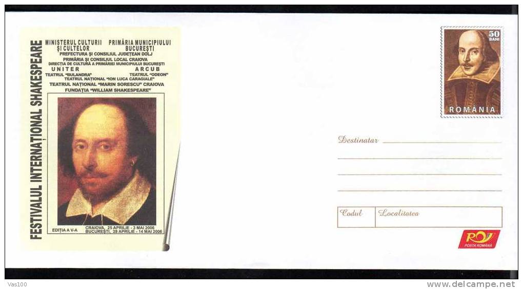 Romania 2006   Cover Stationery Craiova,Theatre, Festival Shakespeare. - Théâtre