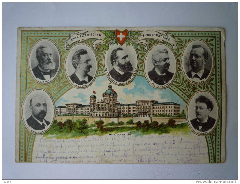 SCHWEIZERISCHER  BUNDESRAT  1900  -  Carte Couleur Avec Portraits - Port