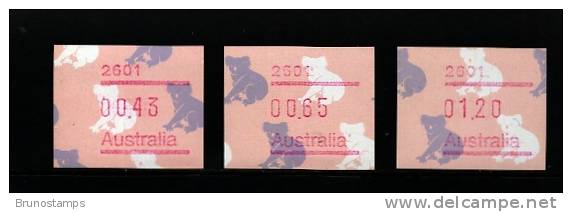 AUSTRALIA - 1990  FRAMAS  KOALAS  POSTCODE  2601 (CANBERRA)  BUTTON SET  (43c.-65c.-$1.20)  MINT NH - Machine Labels [ATM]