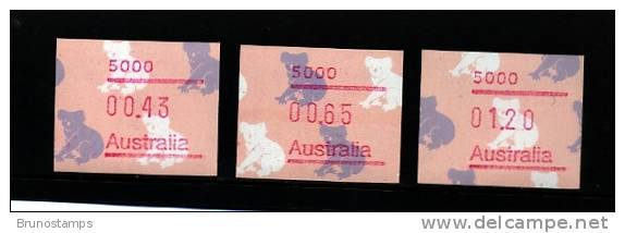 AUSTRALIA - 1990  FRAMAS  KOALAS  POSTCODE  5000 (ADELAIDE)  BUTTON SET  (43c.-65c.-$1.20)  MINT NH - Machine Labels [ATM]