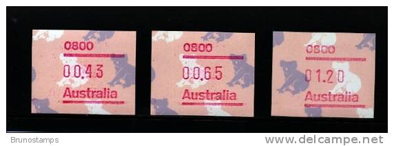 AUSTRALIA - 1990  FRAMAS  KOALAS  POSTCODE  0800  (DARWIN)  BUTTON SET  (43c.-65c.-$1.20)  MINT NH - Machine Labels [ATM]