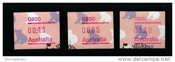 AUSTRALIA - 1990  FRAMAS  KOALAS  POSTCODE  0800  (DARWIN)  BUTTON SET  (43c.-65c.-$1.20)  FINE USED - Timbres De Distributeurs [ATM]