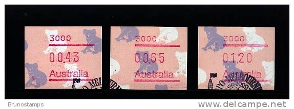 AUSTRALIA - 1990  FRAMAS  KOALAS  POSTCODE  3000  (MELBOURNE)  BUTTON SET  (43c.-65c.-$1.20)  FINE USED - Viñetas De Franqueo [ATM]