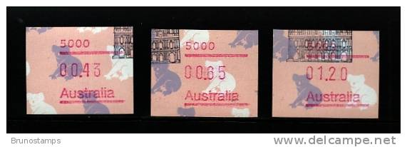 AUSTRALIA - 1990  FRAMAS  KOALAS  POSTCODE  5000  (ADELAIDE)  BUTTON SET  (43c.-65c.-$1.20)  FINE USED - Automatenmarken [ATM]