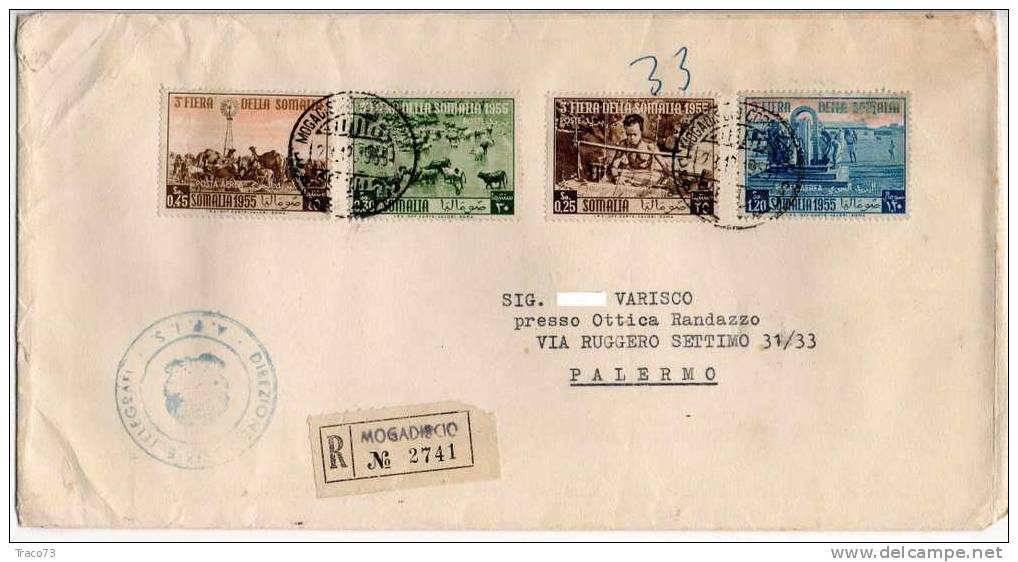 28.12.1955  - SOMALIA  - A.F.I.S. -  Cent. . 0,45 + 0,30 + 0,25 + 1,20 - RACCOMANDATA - Somalia (AFIS)