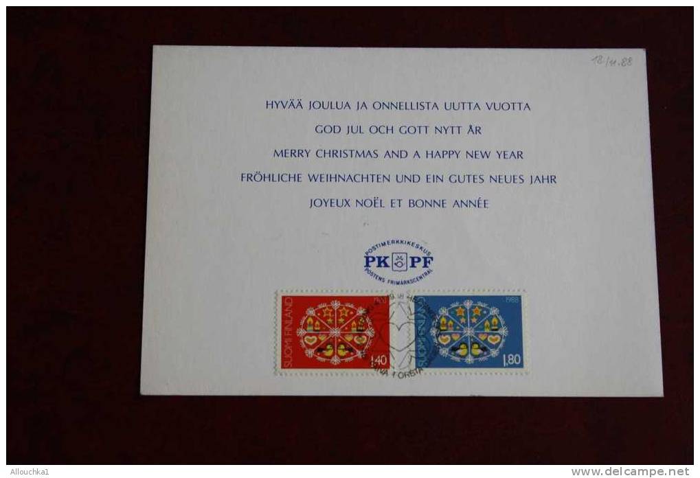 1811-1988  CARTE MAXIMUM KARTEN SUOMI FINLAND  FINLANDE  JOYEUX NOEL ET BONNE ANNEE  CARD CM OFFICIELLE AUFLAGE 18 000 - Cartes-maximum (CM)