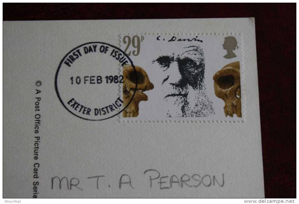 10 FEB 1982  CARTE MAXIMUM KARTEN CHARLES DARWIN PREHISTORIC SKULLS CRANES PREHISTORIQUES  CARD CM OFFICIELLE FDC - Carte PHQ