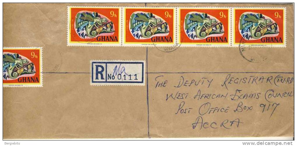 Ghana Registered Cover With 5 Chameleon Stamps - Ghana (1957-...)