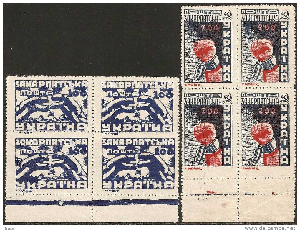 Carpatho-Ukraine 1945 Mi# 79-80 A ** MNH - Blocks Of 4 - Ukraine U. Subkarpaten