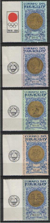 PARAGUAY - 1965 - MONNAIS ET MEDAILLES DIVERS YT 780/784 ** - Kennedy (John F.)