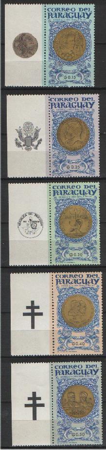 PARAGUAY - 1965 - MONNAIS ET MEDAILLES DIVERS YT 780/784 ** - De Gaulle (General)