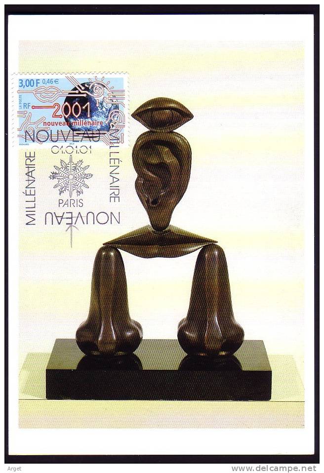 CARTE MAXIMUM  FRANCE N° Yvert 3357 (Nouveau Millénaire) Obl Sp Ill Paris 01.01.01  (sculpture De Magritte)   RRR - 2000-2009