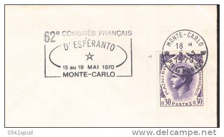 1970 Monaco  Flamme  Congrés France  Esperanto  Sur Lettre éntiere - Esperanto