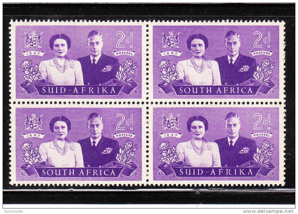 South Africa 1947 King George VI & Queen Elizabeth 2p Blk Of 2 MNH - Unused Stamps