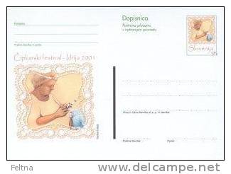 2001 SLOVENIA POSTAL CARD FOR IDRIJA LACES FESTIVAL LACE - Textiel