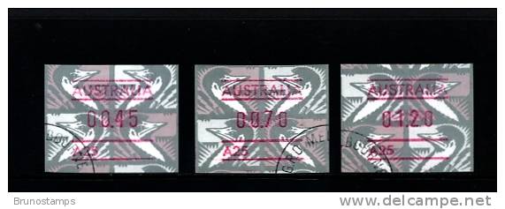 AUSTRALIA - 1992  FRAMAS  EMU   NO POSTCODE  A25  (RINGWOOD)  BUTTON SET  (45c.-70c.-$1.20)  FINE USED - Vignette [ATM]