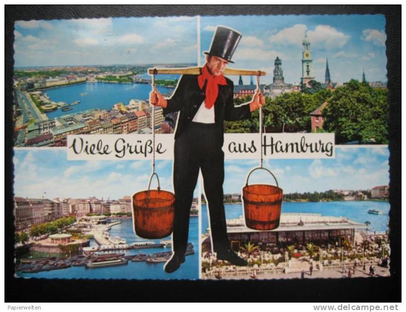 Hamburg - Mehrbildkarte Mit Wasserträger - Mitte