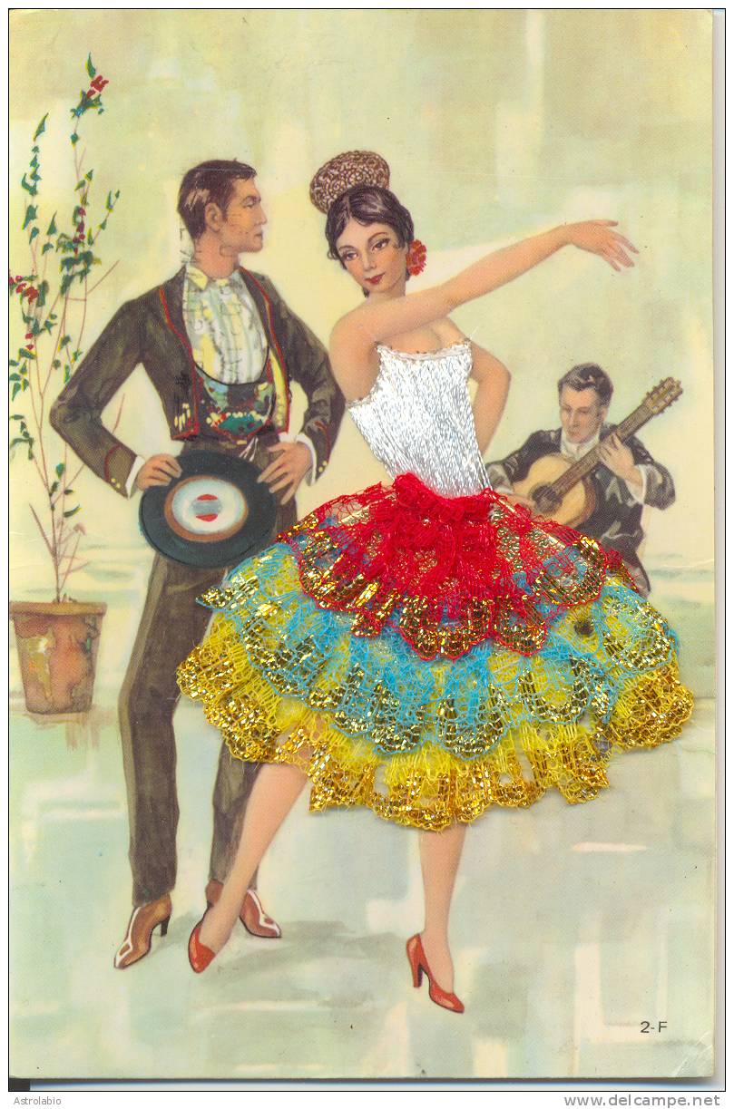 Carte Brodee, Danseurs D´ Andalousie, Espagne - Ricamate