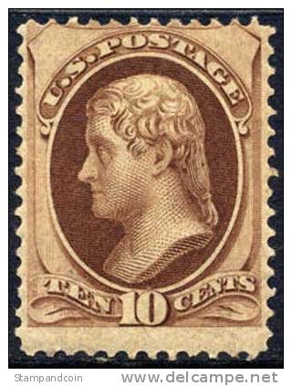 US #150 Mint Original Gum Hinged 10c Jefferson From 1870 - Unused Stamps
