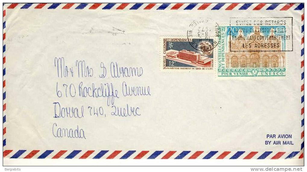 1972 New Caledonia  Airmail Cover With UPU And UNESCO Stamps - Covers & Documents