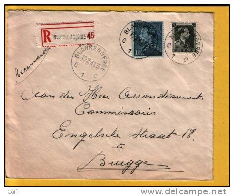 430+480 Op  Aangetekende Brief Met Stempel BLANKENBERGE - 1936-1951 Poortman