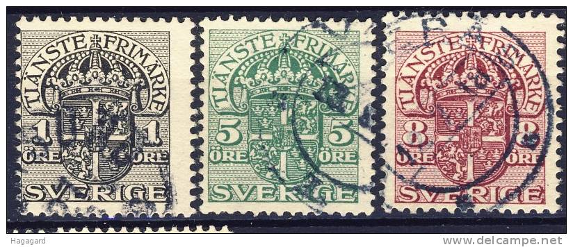 #Sweden 1910. Michel 17+20+21. Cancelled (o) - Dienstzegels