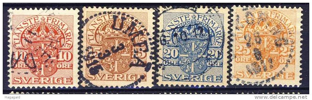 #Sweden 1910-11. Michel 22-25. Cancelled (o) - Service