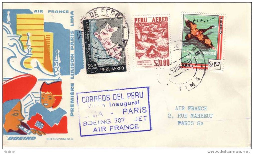 PEROU - LIMA PARIS - CORREOS DEL PERU VUELO INAUGURAL 25-6-1960 - Peru