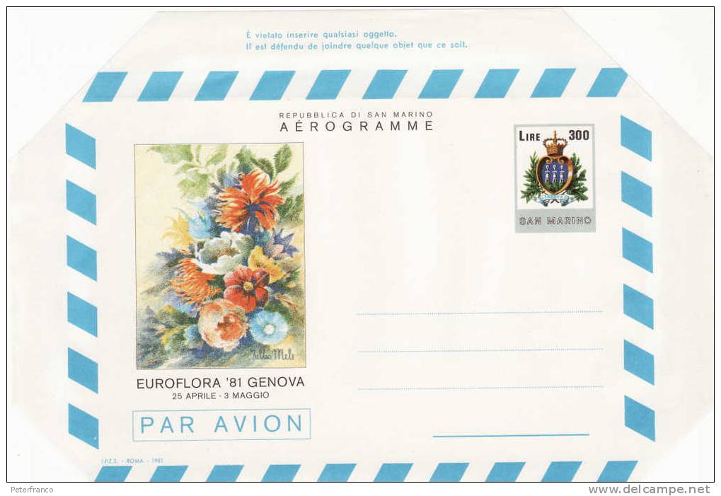 1981 San Marino - Aerogramma "Euroflora ´81 Genova"" - Entiers Postaux