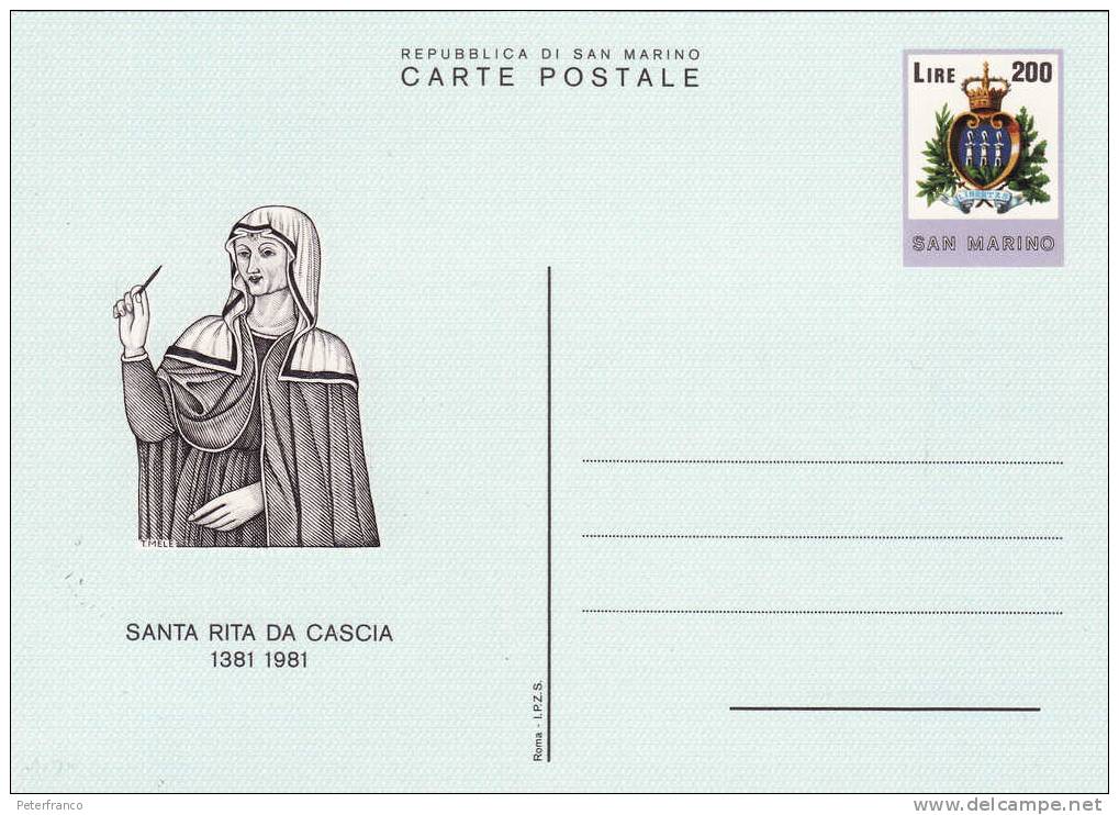 1981 Cartolina Postale "Santa Rita Da Cascia" - Postwaardestukken