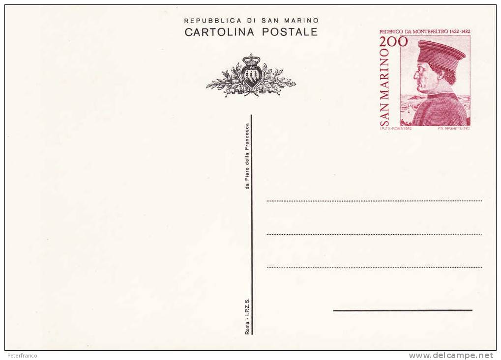 1982 Cartolina Postale - Federico Da Montefeltro - Postwaardestukken