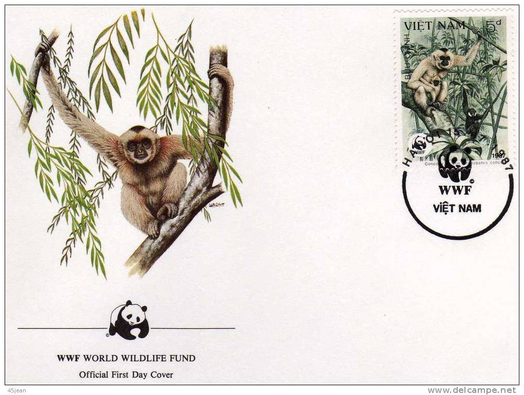 Viet Nam: 1987 Fdc Du WWF, Singes "Hylobates Cocolor" - Singes
