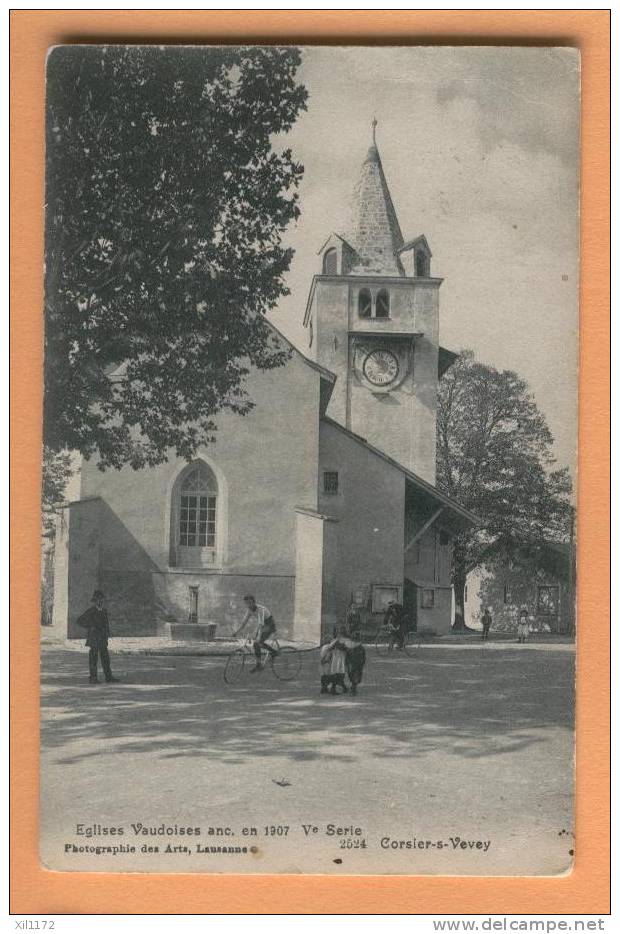 F905 Corsier Sur Vevey, Série Des Eglises Vaudoises Anciennes. ANIME, Cycliste. 1924 - Corsier-sur-Vevey
