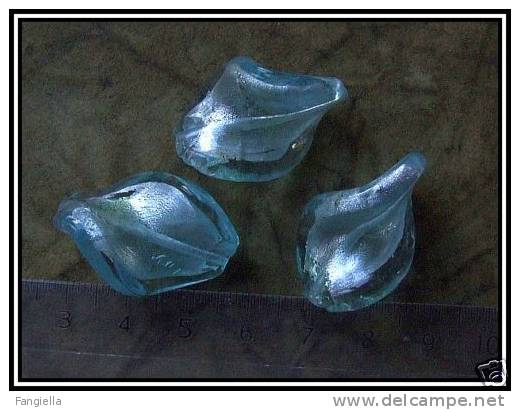 3 Perles Artis. Verre Sur Feuille D´argent Env.29x18mm - Perles