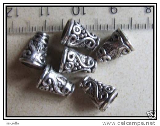 6 Cônes Intercalaires Argent Du Tibet Env. 10x7,5mm - Perles