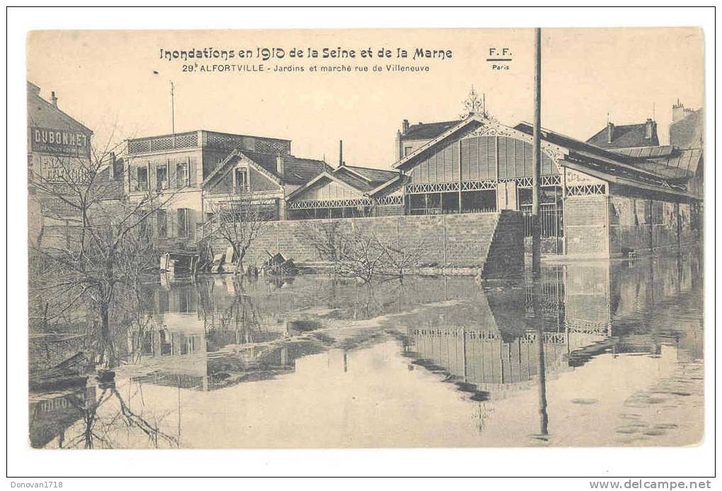 ALFORTVILLE (94) (Val De Mar) Inondation En 1910 De La Seine Et De La Marne - Jardins Et Marché Rue De Villeneuve - Alfortville