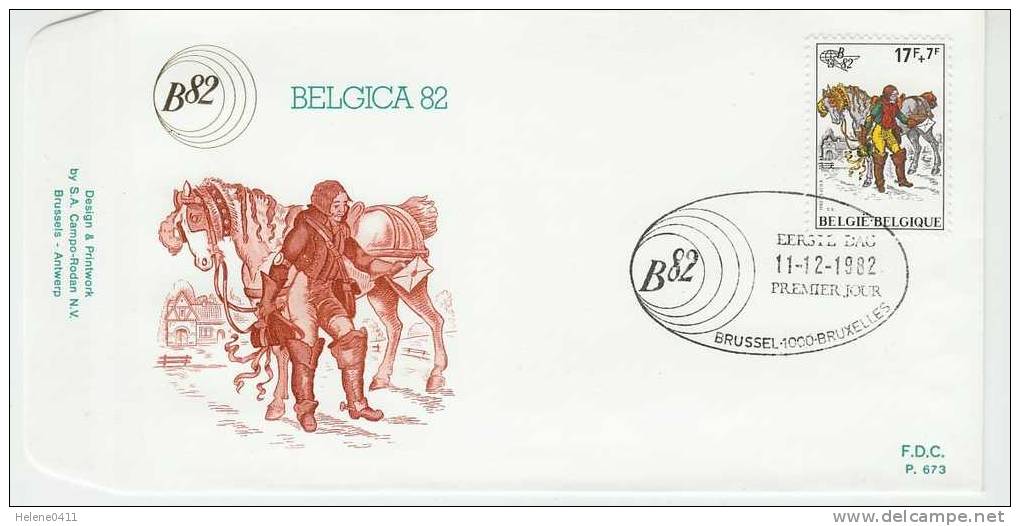 ENVELOPPE 1ER JOUR DE BELGIQUE - BELGICA 82 : ESTAFETTE IMPERIALE DE 1750 - Briefmarkenausstellungen