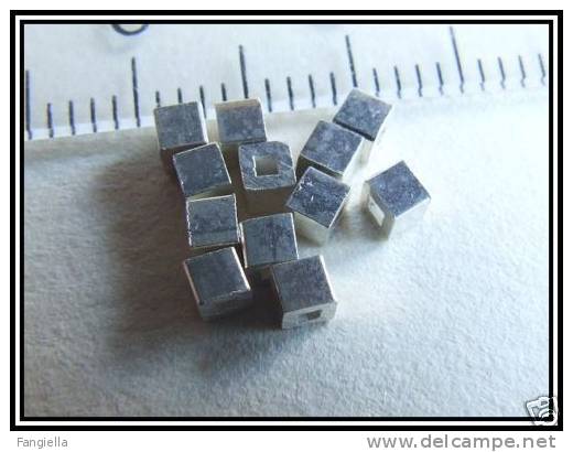 2 Perles Cubes En Argent Massif Env. 0,1g - 2x2mm - Perles