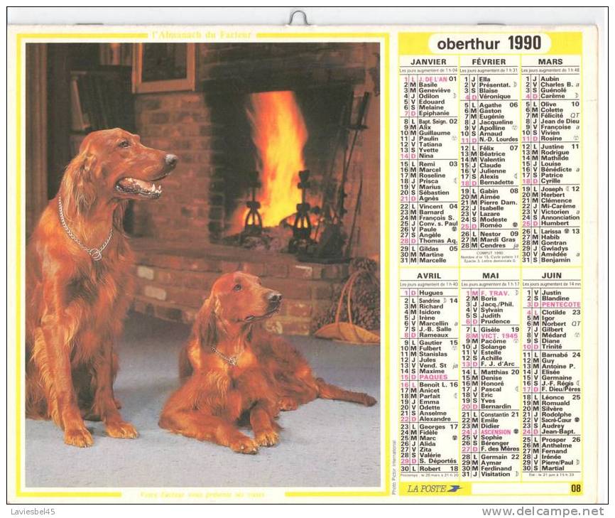 CALENDRIER ALMANACH DES P.T.T. ANNEE 1990 - Oberthur N° 08  - Photos  PIctor International  Et Claude Martin - Formato Grande : 1981-90