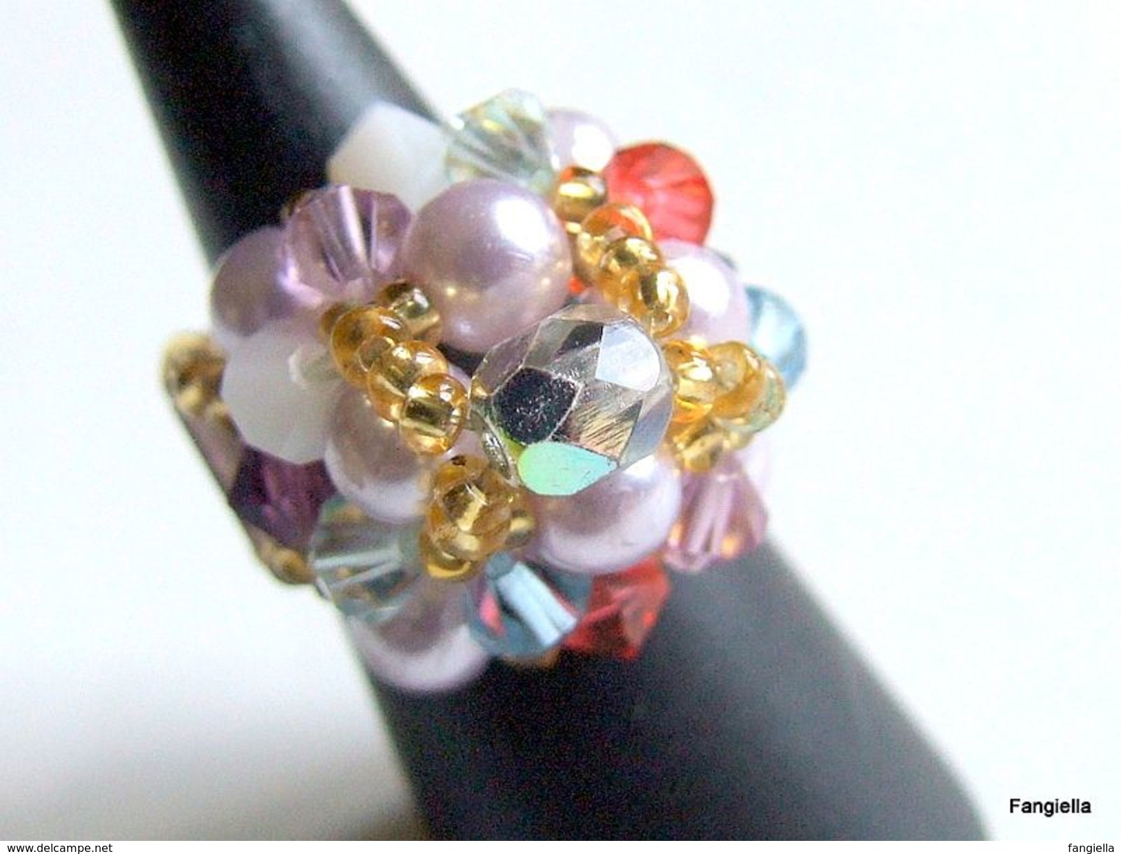 Bague Multicolore Perles En Cristal Swarovski Et Cristal De Bohème Taille 53 (US: 6) - Ring