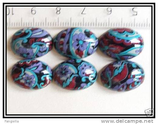 1 Cabochon Ovale Turquoise Rouge Violet Env.18x13mm - Perles